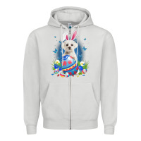 Dove Grey Bunny Maltese With Egg Basket Easter Flower Hunting Egg Zipper Hoodie - minhPixels