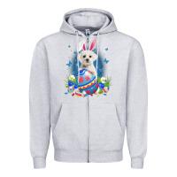 Heather Grey Bunny Maltese With Egg Basket Easter Flower Hunting Egg Zipper Hoodie - minhPixels
