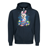 Navy Bunny Maltese With Egg Basket Easter Flower Hunting Egg Zipper Hoodie - minhPixels