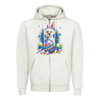 Oatmeal Heather Bunny Maltese With Egg Basket Easter Flower Hunting Egg Zipper Hoodie - minhPixels