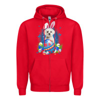 Red Bunny Maltese With Egg Basket Easter Flower Hunting Egg Zipper Hoodie - minhPixels