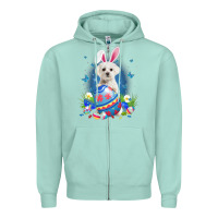 Seafoam Bunny Maltese With Egg Basket Easter Flower Hunting Egg Zipper Hoodie - minhPixels