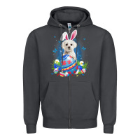 Smoke Bunny Maltese With Egg Basket Easter Flower Hunting Egg Zipper Hoodie - minhPixels