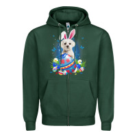 Sports Green Bunny Maltese With Egg Basket Easter Flower Hunting Egg Zipper Hoodie - minhPixels