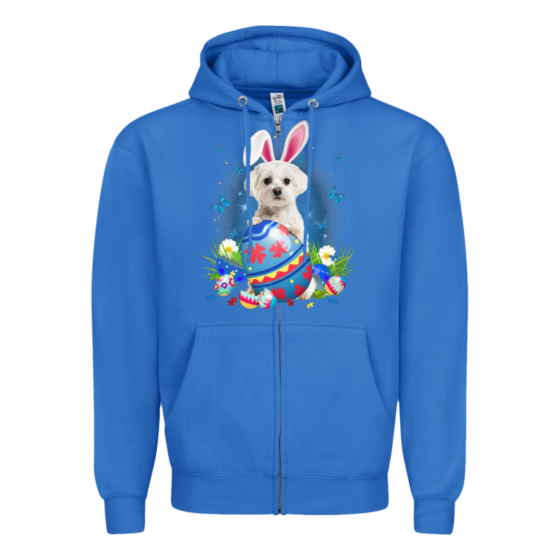 Bunny Maltese With Egg Basket Easter Flower Hunting Egg Zipper Hoodie by minhPixels | Teevron
