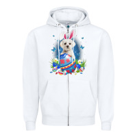 White Bunny Maltese With Egg Basket Easter Flower Hunting Egg Zipper Hoodie - minhPixels