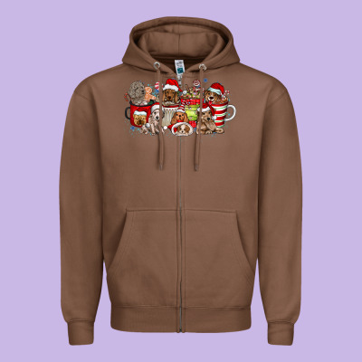 Christmas Dog Coffee Zipper Hoodie Designed By Cowhidedigitalart