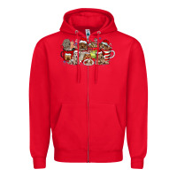 Red Christmas Dog Coffee Zipper Hoodie - CowhideDigitalArt