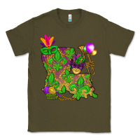 Army Green Louisiana map Mardi Gras Classic Tee - NancyCooperArtShop