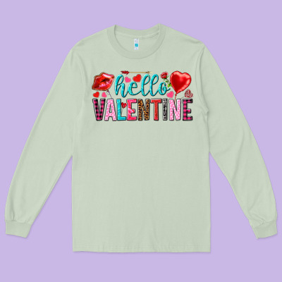 Hello Valentine Long Sleeve Tee Designed By Howdyjamesfarm