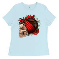 Baby Blue bandana and roses skull Ladies Tee - Jasminsmagicworld