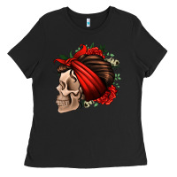 Black bandana and roses skull Ladies Tee - Jasminsmagicworld