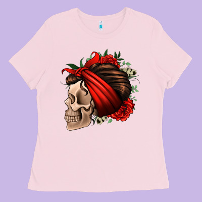 Bandana And Roses Skull Ladies Tee Designed By Jasminsmagicworld