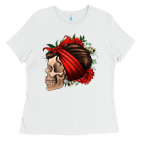 White bandana and roses skull Ladies Tee - Jasminsmagicworld