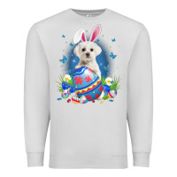 Dove Grey Bunny Maltese With Egg Basket Easter Flower Hunting Egg Premium Sweatshirt - minhPixels