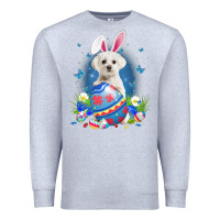 Heather Grey Bunny Maltese With Egg Basket Easter Flower Hunting Egg Premium Sweatshirt - minhPixels