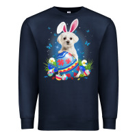 Navy Bunny Maltese With Egg Basket Easter Flower Hunting Egg Premium Sweatshirt - minhPixels
