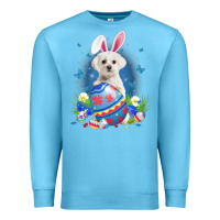 Ocean Blue Bunny Maltese With Egg Basket Easter Flower Hunting Egg Premium Sweatshirt - minhPixels