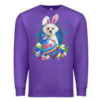 Purple Bunny Maltese With Egg Basket Easter Flower Hunting Egg Premium Sweatshirt - minhPixels