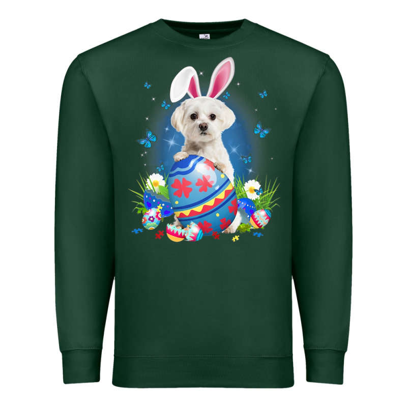 Bunny Maltese With Egg Basket Easter Flower Hunting Egg Premium Sweatshirt by minhPixels | Teevron
