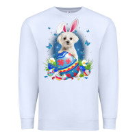White Bunny Maltese With Egg Basket Easter Flower Hunting Egg Premium Sweatshirt - minhPixels