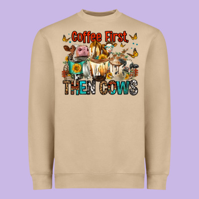Coffee First Then Cows Heavyweight Sweatshirt Designed By Fadigitalartstudio