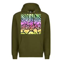 Army Green neon rainbow safari seamless pattern Premium Hoodie - BundleAndBundleShop