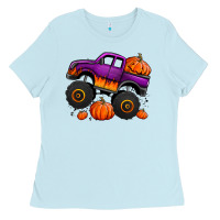 Baby Blue halloween jack o lantern monster truck Ladies Tee - Jasminsmagicworld