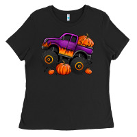 Black halloween jack o lantern monster truck Ladies Tee - Jasminsmagicworld