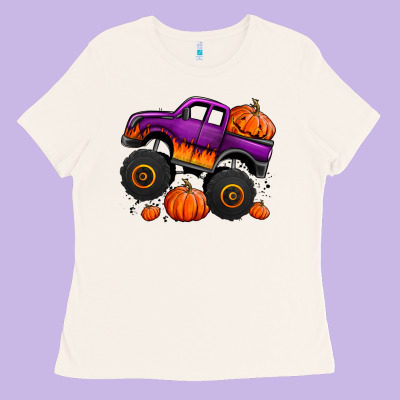 Halloween Jack O Lantern Monster Truck Ladies Tee Designed By Jasminsmagicworld