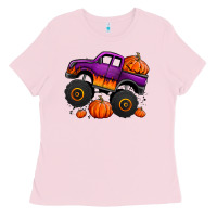 Bubblegum Pink halloween jack o lantern monster truck Ladies Tee - Jasminsmagicworld
