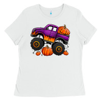 White halloween jack o lantern monster truck Ladies Tee - Jasminsmagicworld
