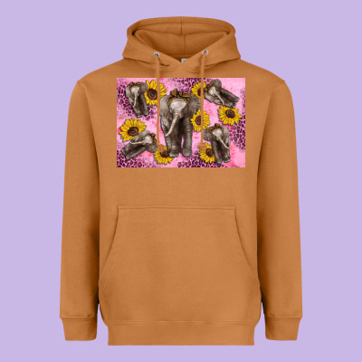 Baby Elephant Sunflowers Kid's Bottle Heavyweight Hoodie Designed By Artiststas