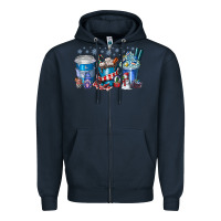 Navy Christmas Coffee Zipper Hoodie - CowhideDigitalArt