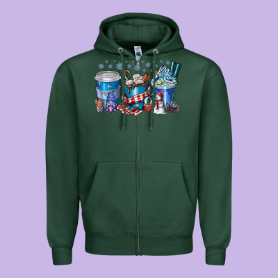 Christmas Coffee Zipper Hoodie Designed By Cowhidedigitalart