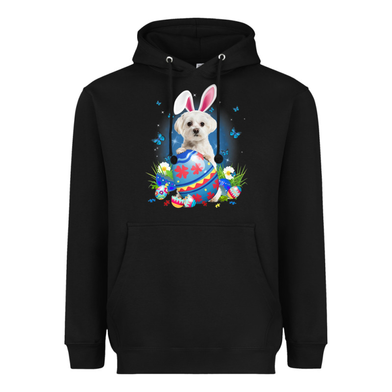 Bunny Maltese With Egg Basket Easter Flower Hunting Egg Heavyweight Hoodie by minhPixels | Teevron