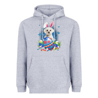 Heather Grey Bunny Maltese With Egg Basket Easter Flower Hunting Egg Heavyweight Hoodie - minhPixels