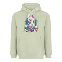 Matcha Bunny Maltese With Egg Basket Easter Flower Hunting Egg Heavyweight Hoodie - minhPixels