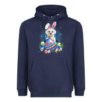 Navy Bunny Maltese With Egg Basket Easter Flower Hunting Egg Heavyweight Hoodie - minhPixels