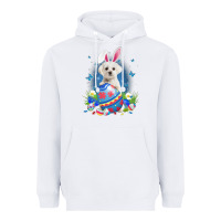 White Bunny Maltese With Egg Basket Easter Flower Hunting Egg Heavyweight Hoodie - minhPixels