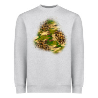 Heather Grey camouflage and leopard patch  3 Heavyweight Sweatshirt - BundleAndBundleShop