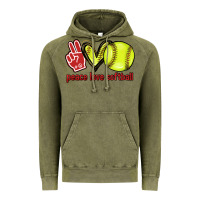 Vintage Olive Peace love Softball Vintage Hoodie - HowdyJamesFarm