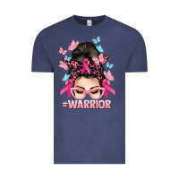 Vintage Denim Warrior Cancer messy bun Cancer Awareness Vintage Tee - HowdyJamesFarm