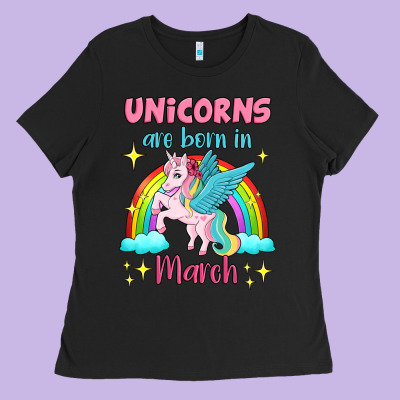 Unicorns Are Born In March Ladies Tee Designed By Jasminsmagicworld