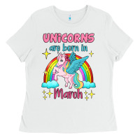 White unicorns are born in march Ladies Tee - Jasminsmagicworld