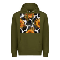 Army Green cowhide leopard sunflower seamless pattern Premium Hoodie - BundleAndBundleShop