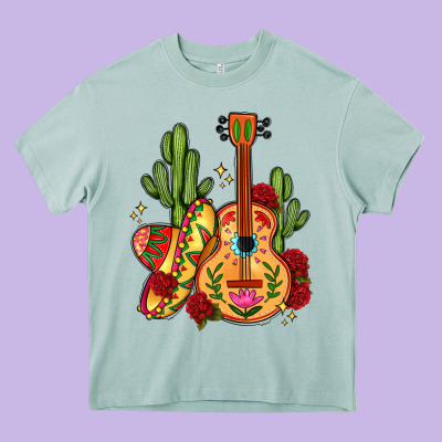 Mexican Guitar Heavy Core Tee Designed By Lillyallendesigns