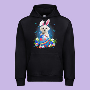 Bunny Maltese With Egg Basket Easter Flower Hunting Egg Urban Hoodie Designed By Minhpixels