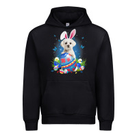 Black Bunny Maltese With Egg Basket Easter Flower Hunting Egg Urban Hoodie - minhPixels