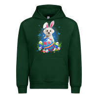 Forest Green Bunny Maltese With Egg Basket Easter Flower Hunting Egg Urban Hoodie - minhPixels